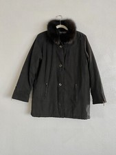 Izzi Outerwear Button Down Black Coat With Fox Fur Trim Size Small