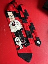 Dilbert & Dogbert Tie, Red& Black 100% Silk, Made In USA *