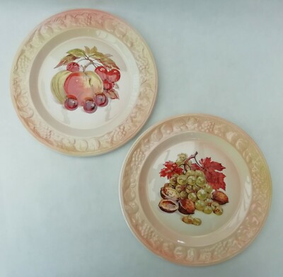 Royal Worcester Palissy Crown Ware Obst & Nuss Dekor Teller 23,5 cm x 2 Vintage
