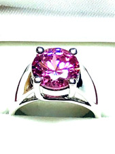 Sterling Silver 10mm Round Light Pink CZ High Polish Ring - Size 8