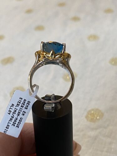 GEMS EN VOGUE 9.58 CTW CUSTOM CUT LONDON BLUE TOPAZ & WHITE ZIRCON RING NWT - Picture 11 of 13