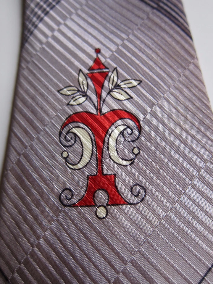 Corbata Pelham Corbata Vintage Años 50 Acetato Gris Rojo Cresta Atómica MCM Rockabilly Foto 2 de 4