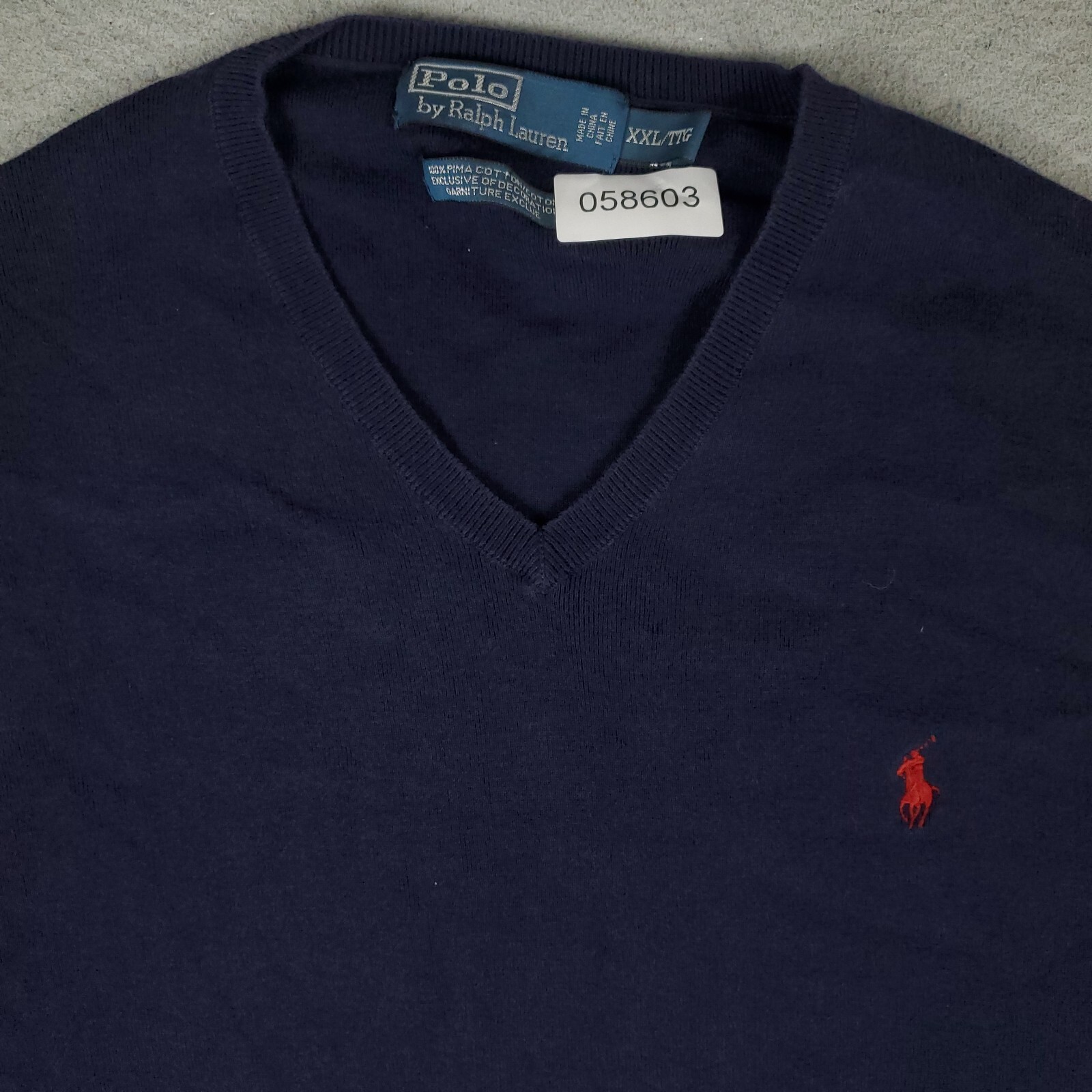Maglione Ralph Lauren uomo taglia 2XL blu pony scollo a V pullover felpa *