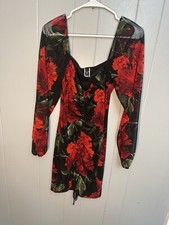 Black Floral Rose Detailed Square Neck Bodycon Dress Size  Medium Windsor