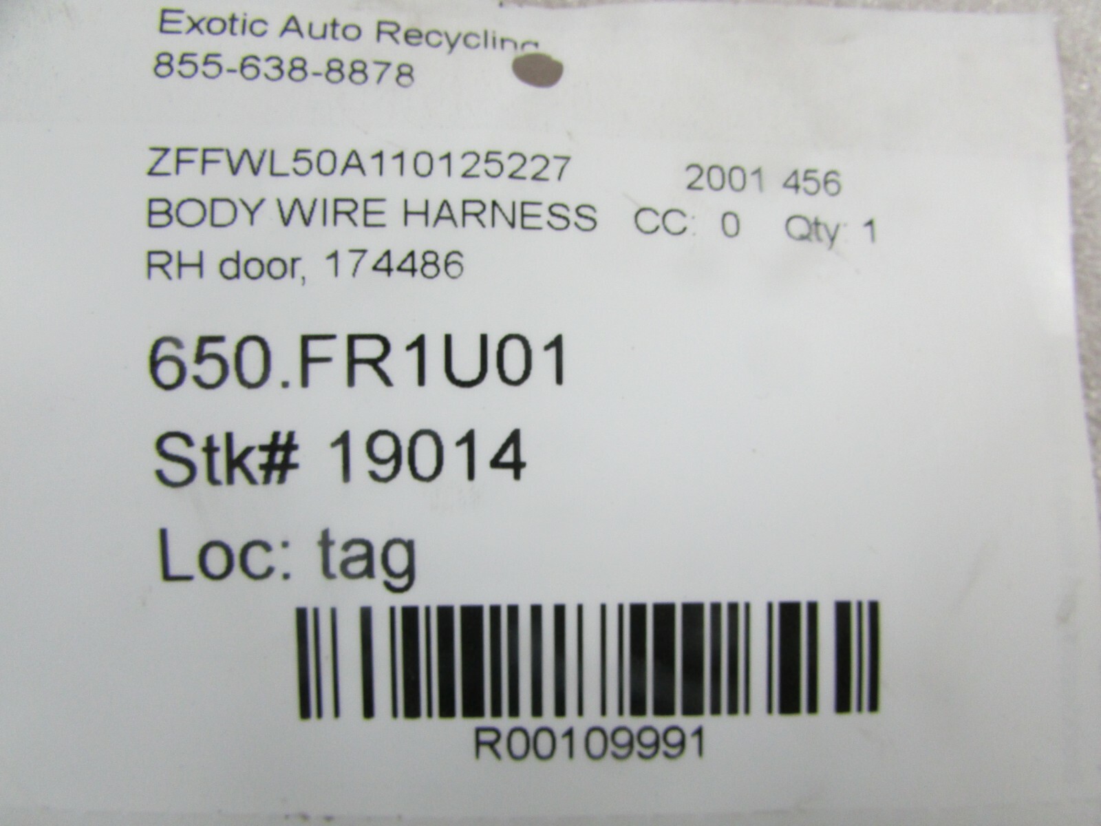 Ferrari 456, RH, Right Door Harness, Used, P/N 174486