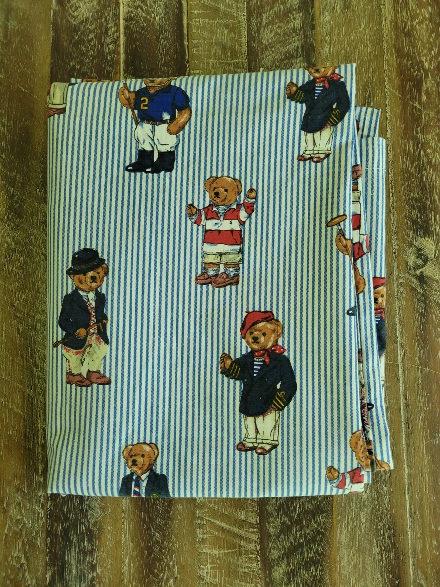 VINTAGE Ralph Lauren Polo Teddy Bear FULL Flat Bed Sheet Blue