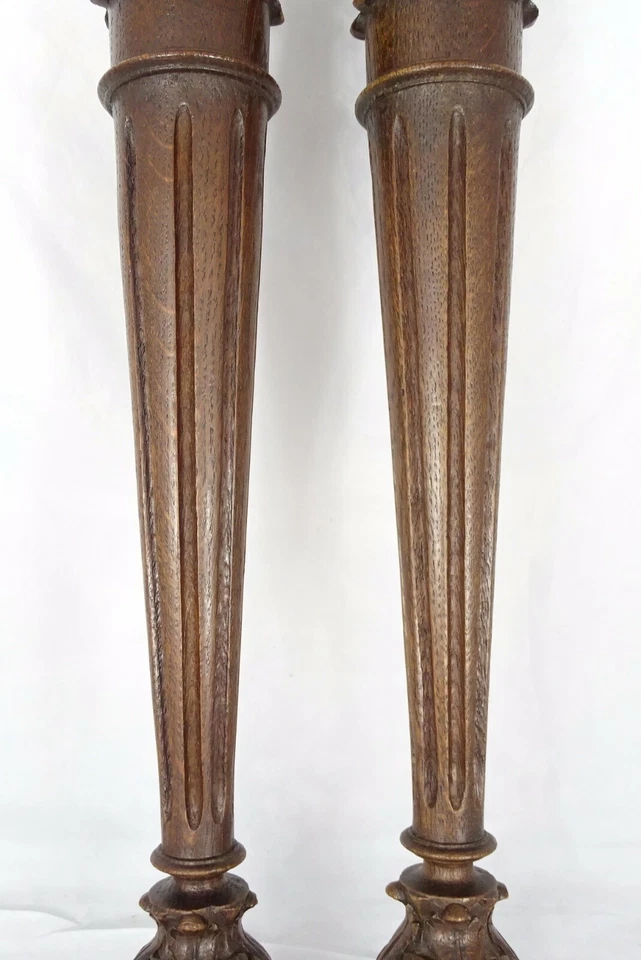 Par de postes de madeira esculpida antiga francesa 21" colunas carvalho gótico - Imagem 3 de 4