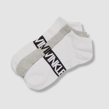  21 Calvin Klein Men's 3-Pair Pack White Flat Knit Logo Low Cut Socks Shoe 7-12
