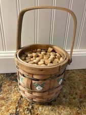 Vintage Wooden Basket Containing 50 Vintage Wooden Clothes Pins With Handle Dow