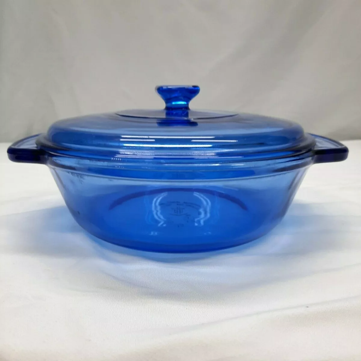 Blue pyrex top casserole dish