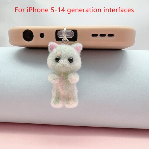 Wielokolorowe flokowanie Mały kot Telefon Zatyczka przeciwpyłowa iPhone Typ-C Ładowanie Por GF - Zdjęcie 9 z 30