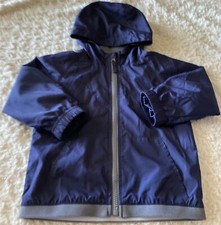 Childrens Place Boys Navy Blue Gray Lined Hooded Windbreaker Jacket Pockets 2T