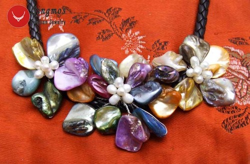 Collar colgante multicolor con cáscara flor perla para mujer cuerda negra de 18 - Imagen 5 de 16