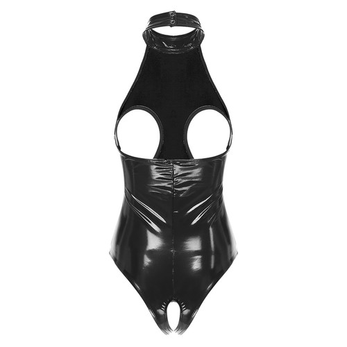 Damen Wetlook Body Glänzend Bodysuit Offen Brust Schritt Stringbody Unterwäsche - Picture 16 of 35