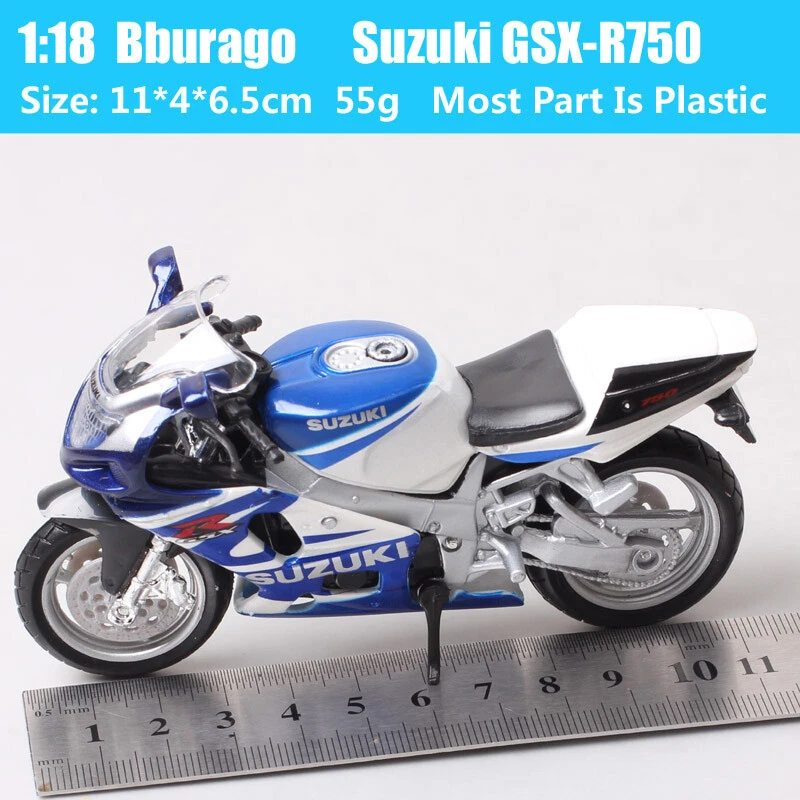 1/18 Scale Bburago SUZUKI GSX R750 Metal Diecast Model Sport Bike Motorcycle Toy - Image 2 of 4