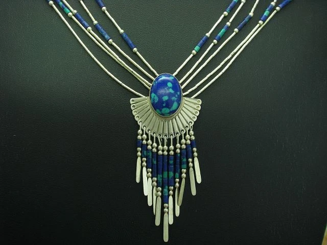 925 Argento Sterling Set Gioielli Con Pietra Ricoperto/Collier & Bracciale / - Immagine 2 di 4