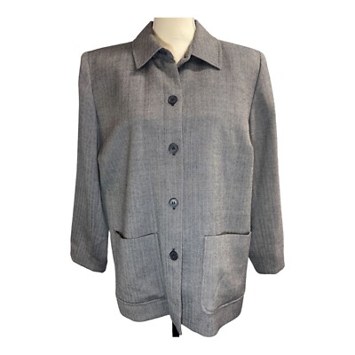 Vintage Pendleton Womens 14W  Herringbone Virgin Wool Blazer Jacket USA Blue
