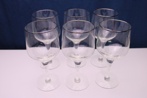 Tiffin Romance Wine Glass 6 3/4 " Classic Set of 6 Platinum Trim Tulip Bowl - Picture 3 of 3