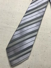Vintage Men's Necktie Tie Skinny Striped Regimental Silver Grey Formal Business