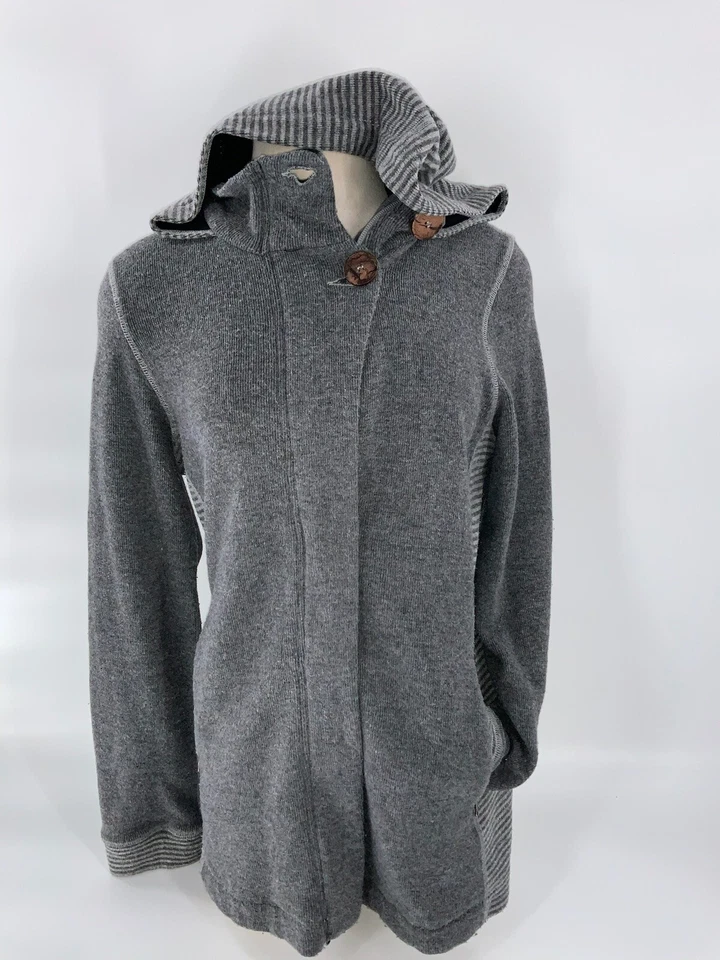 Prana Hood Jacket Women’s M Gray Poly Wool Nylon Full Zip 2-Button YGI C2-50 - Imagem 2 de 4