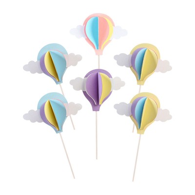 Lot De 6 Toppers Pour Petits Gâteaux, Cupcakes, Thème "montgolfière Dans Les étoiles