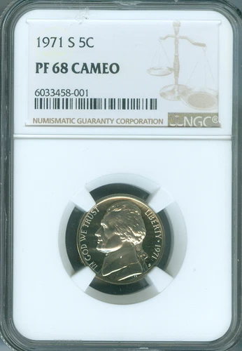 1971 S Jefferson Nickel NGC PF68 CAMEO Quality