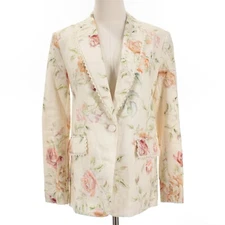 LoveShackFancy NWT Ofra Linen Blazer Size XS in Cream/Burnt Orange/Multi Floral