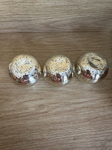 3 Round Gold Tea Light Trio Votive Candle Holders Mercury Glass Speckles Dainty - Picture 5 of 10