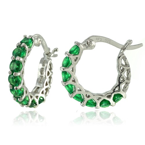 Sterling Silver Gemstone Birthstone Small Round Huggie Hoop Earrings - Picture 5 of 13