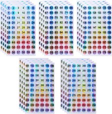 20 Sheets 1 to 300 Consecutive Laser Number Stickers round Self Adhesive Reflect