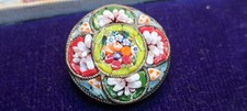 ** Vintage Italian Micro Mosaic Brooch Round Floral Millefiori Gold Tone 3cm