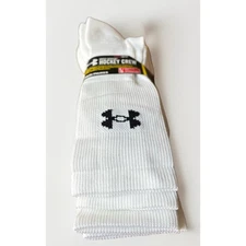 Under Armour Hockey Crew Socks 2 Pairs Large White HeatGear Performance Socks