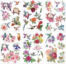 Rub on Transfers for Crafts Furnitures Stickers: 6 Pcs Hummingbird and Flower Ru