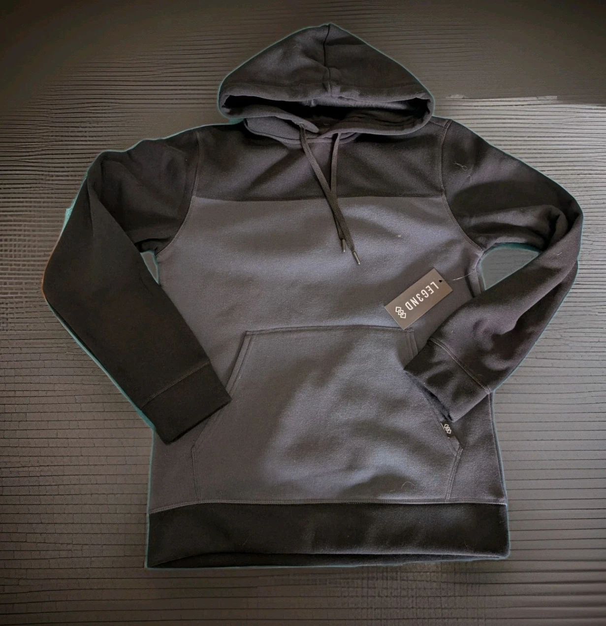 LEG3ND Outdoor Men's Blue Black Fleece Pullover Hoodie Long Sleeve Medium or Sm