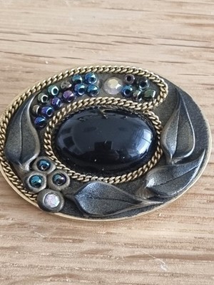 MARENA Designer Brosche   Handarbeit   Vintage Edler Hingucker mit Onyx-Optik