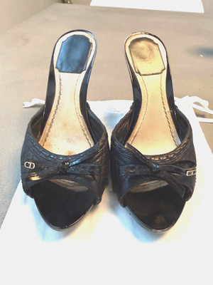 Authentic Dior Black Cannage Bow Open Toe heel Size 36, 1/2 EU