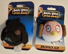 Angry Birds Star Wars Pair 2 Backpack Clips Darth Vader Princess Leia NIP