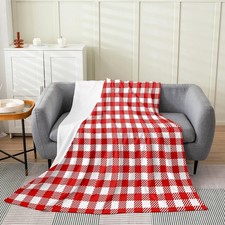 Red Plaid Fuzzy Blanket Buffalo Check Plaid Flannel Fleece Throw Blanket 40"x...