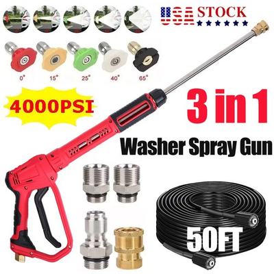 #ad High Pressure 4000PSI Car Power Washer Gun Spray Wand Lance Nozzle and Hose Kit $24.98