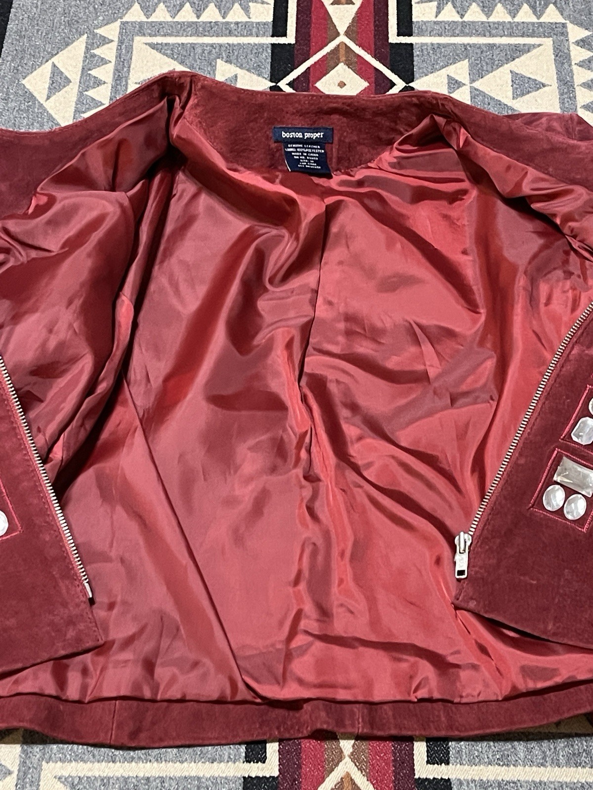 Boston Proper Ruby Red Suede Leather Jacket Women… - image 7