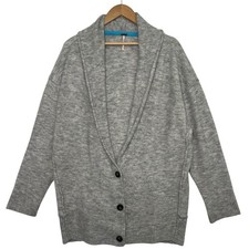 Free People Cardigan Womens Small Gray Shawl Collar Grandpa Wool Blend Boho