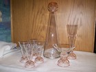 LUIGI BORMIOLI ART DECO DECANTER AND 6 CONICAL GLASSES IN CRYSTAL AND PINK — photo 3