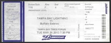 Tampa Bay Lightning vs Buffalo Sabres ticket stub March 26 2013