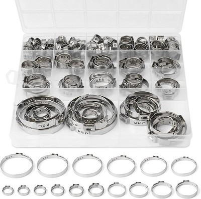 117pc Stainless Steel Ear Hose Clamps Kit 16 Sizes PEX Fuel Line Rings Repair 2X