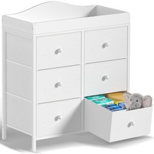 Changing Table Dresser with 6 Fabric Drawers, Baby Dresser with Changing Tabl...
