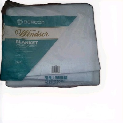 NOS Beacon WINDSOR Satin Trim BLANKET Blue FULL / TWIN 72 x 90 Vintage USA Made