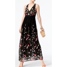 INC International Concepts dress small NWOT embroidered black Maxi floral lace