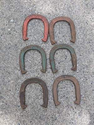 Set of (6) Vintage DOUBLE RINGER DIAMOND DULUTH Pitching HORSESHOES AA / BB / BB