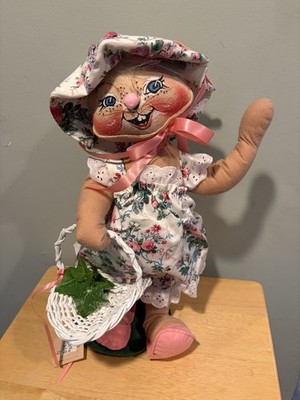 Vintage Annalee Easter Bunny Rabbit Doll Floral Dress Basket Plush 18  0710