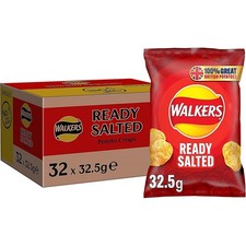 Full Box of 32 Walkers Ready Salted Crisps 32.5g - Full Box - British Classic